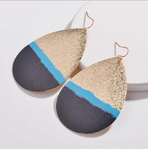 $5 SALE! Metallic Tear Drop Earrings - Blue - Picture 1 of 1